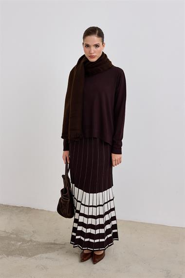 Perla Piliseli Triko Etekli Takım KAHVERENGİ