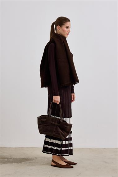 Perla Piliseli Triko Etekli Takım KAHVERENGİ