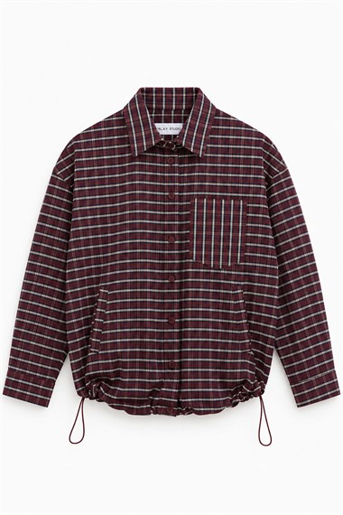 Plaid Ekoseli Bomber Pamuklu Gömlek BORDO