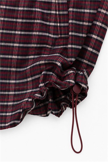 Plaid Ekoseli Bomber Pamuklu Gömlek BORDO