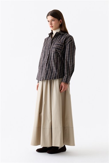 Plaid Ekoseli Bomber Pamuklu Gömlek KAHVERENGİ