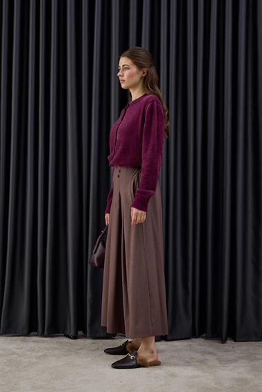 Poliviskon Pileli Etek KAHVERENGİ