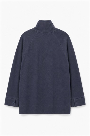 Porto Dik Yaka Örme Denim Sweatshirt LACİVERT