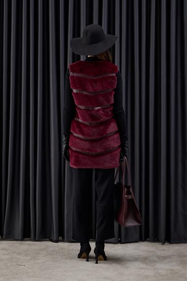 Premium Deri ve Kürk Detaylı Yelek MÜRDÜM