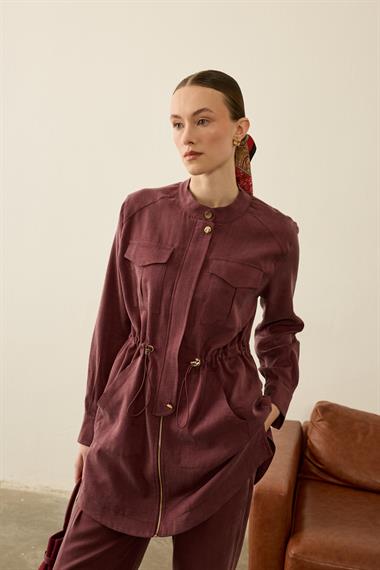 Princess Beli Lastikli Lyocell Pantolonlu Takım MÜRDÜM