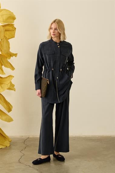 Princess Beli Lastikli Lyocell Pantolonlu Takım LACİVERT