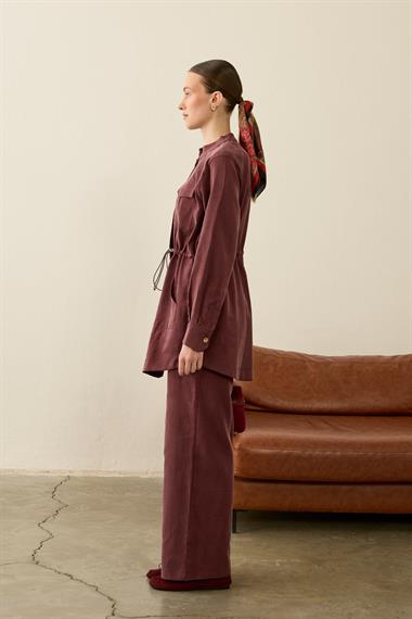 Princess Beli Lastikli Lyocell Pantolonlu Takım MÜRDÜM