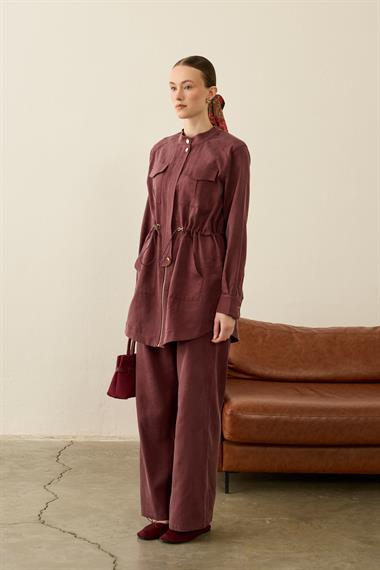 Princess Beli Lastikli Lyocell Pantolonlu Takım MÜRDÜM