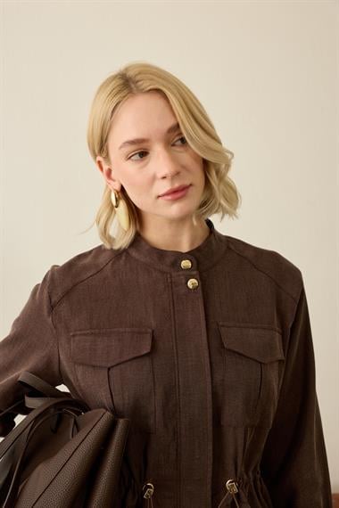 Princess Beli Lastikli Lyocell Pantolonlu Takım KAHVERENGİ