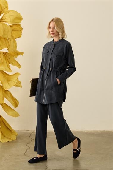 Princess Beli Lastikli Lyocell Pantolonlu Takım LACİVERT