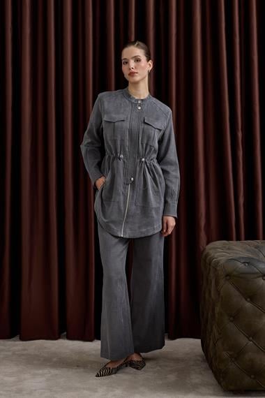 Princess Fermuarlı Beli Lastiklli Pantolonlu Takım GRİ