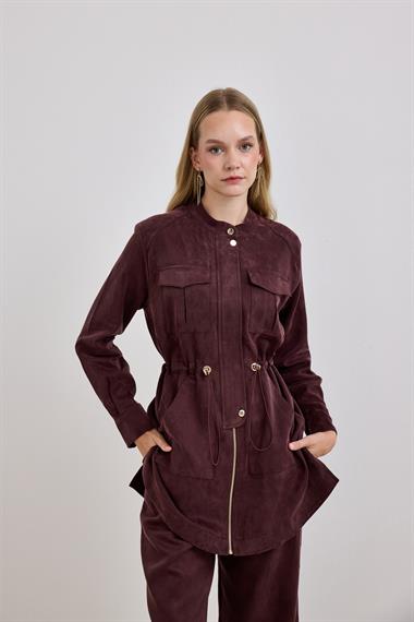 Princess Fermuarlı Beli Lastiklli Pantolonlu Takım MÜRDÜM