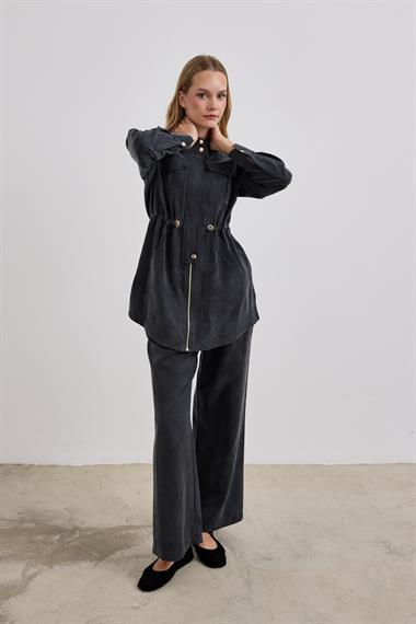 Princess Fermuarlı Beli Lastiklli Pantolonlu Takım SİYAH