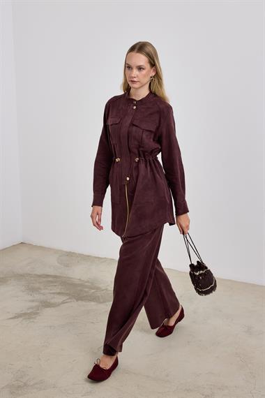 Princess Fermuarlı Beli Lastiklli Pantolonlu Takım MÜRDÜM