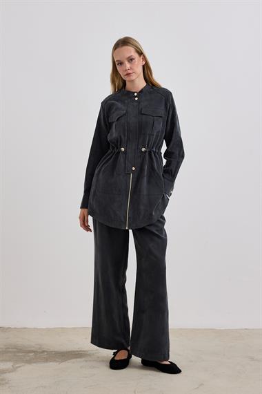 Princess Fermuarlı Beli Lastiklli Pantolonlu Takım SİYAH