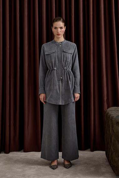 Princess Fermuarlı Beli Lastiklli Pantolonlu Takım GRİ