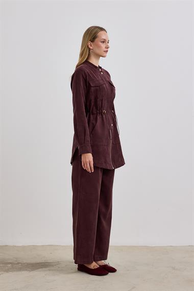 Princess Fermuarlı Beli Lastiklli Pantolonlu Takım MÜRDÜM