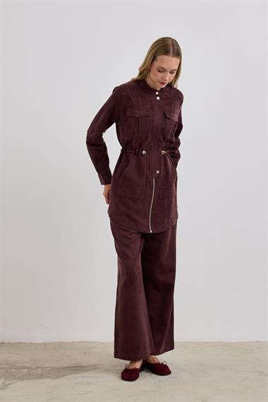 Princess Fermuarlı Beli Lastiklli Pantolonlu Takım MÜRDÜM