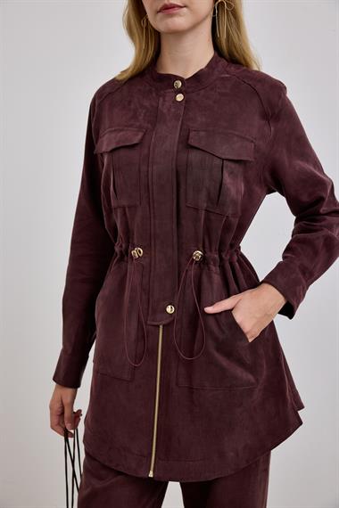 Princess Fermuarlı Beli Lastiklli Pantolonlu Takım MÜRDÜM