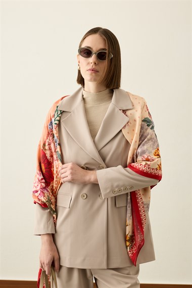 Puantiyeli Çiçekli Omuz Şalı BORDO