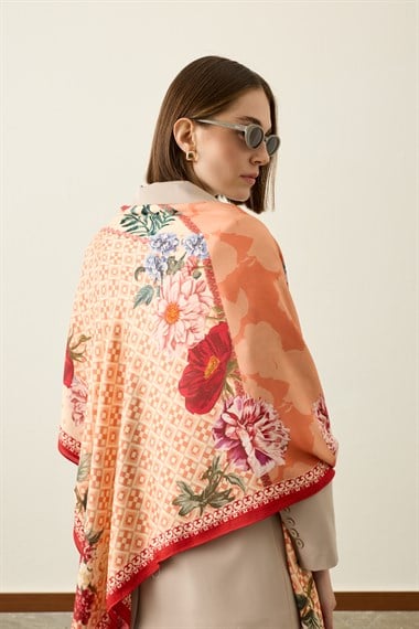 Puantiyeli Çiçekli Omuz Şalı BORDO