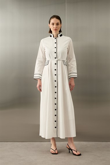 Queen Gabardin Kumaşlı Pamuklu Elbise BEYAZ