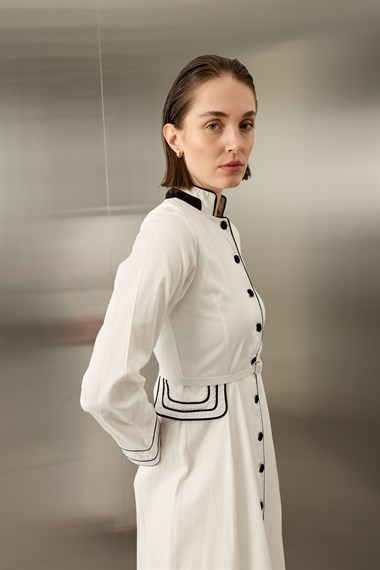 Queen Gabardin Kumaşlı Pamuklu Elbise BEYAZ