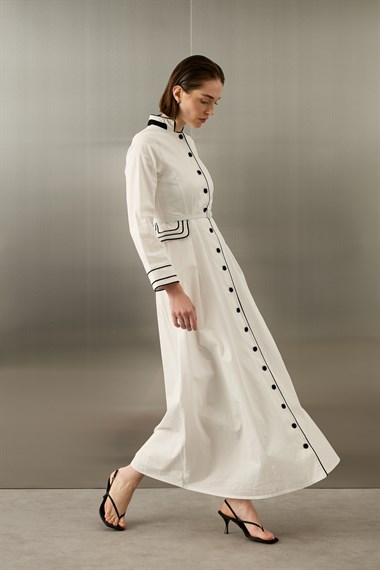 Queen Gabardin Kumaşlı Pamuklu Elbise BEYAZ