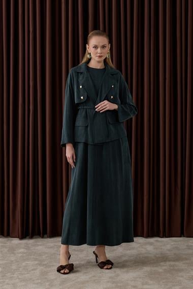 Riva Özel Çıtçıtlı İçlik Elbiseli Takım ZÜMRÜT