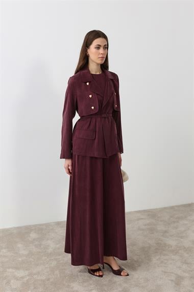 Riva Özel Çıtçıtlı İçlik Elbiseli Takım MÜRDÜM