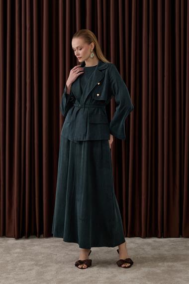 Riva Özel Çıtçıtlı İçlik Elbiseli Takım ZÜMRÜT