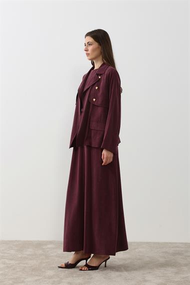 Riva Özel Çıtçıtlı İçlik Elbiseli Takım MÜRDÜM