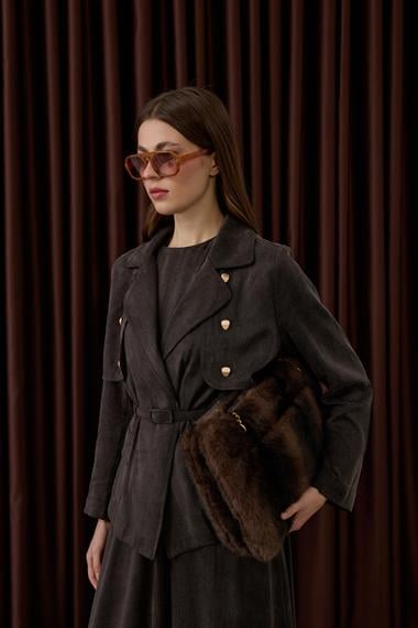 Riva Özel Çıtçıtlı İçlik Elbiseli Takım KAHVERENGİ