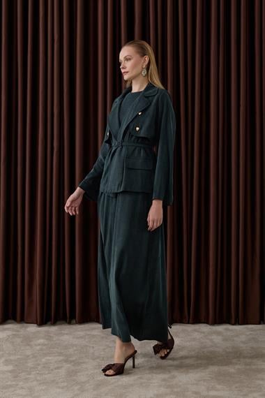 Riva Özel Çıtçıtlı İçlik Elbiseli Takım ZÜMRÜT