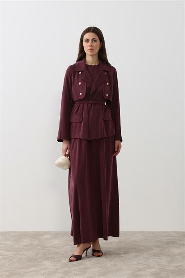 Riva Özel Çıtçıtlı İçlik Elbiseli Takım MÜRDÜM