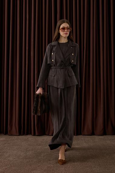 Riva Özel Çıtçıtlı İçlik Elbiseli Takım KAHVERENGİ