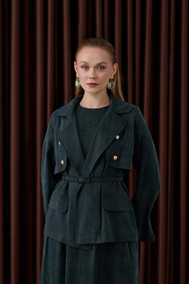 Riva Özel Çıtçıtlı İçlik Elbiseli Takım ZÜMRÜT