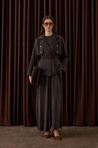 Riva Özel Çıtçıtlı İçlik Elbiseli Takım KAHVERENGİ