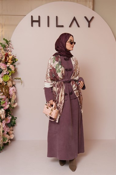 Sakura Çin Düğmeli Lyocell İçlik Elbiseli Takım MÜRDÜM