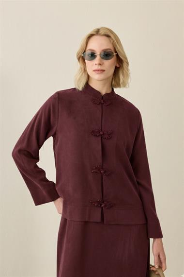 Sakura Çin Düğmeli Lyocell İçlik Elbiseli Takım MÜRDÜM