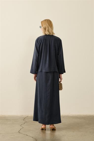 Sakura Çin Düğmeli Lyocell İçlik Elbiseli Takım LACİVERT