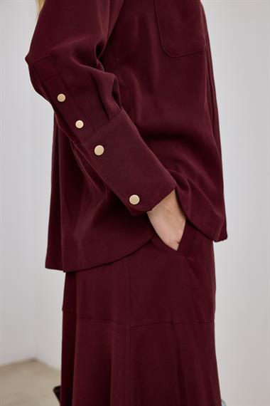 Sara Gold Düğmeli Cepli Etekli Takım MÜRDÜM