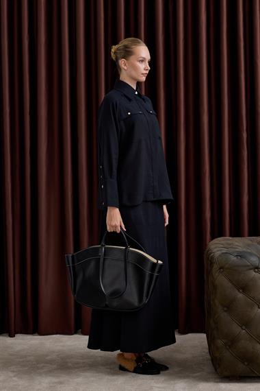 Sara Gold Düğmeli Cepli Etekli Takım SİYAH