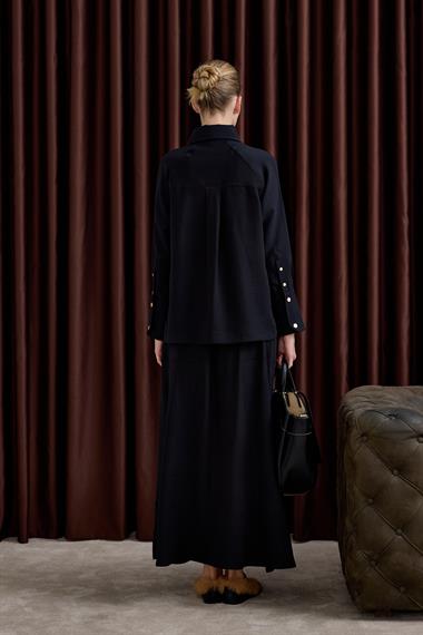 Sara Gold Düğmeli Cepli Etekli Takım SİYAH