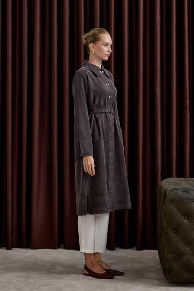 Serena Gold Düğmeli Kemerli Tunik KAHVERENGİ