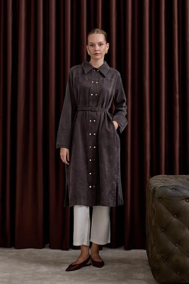 Serena Gold Düğmeli Kemerli Tunik KAHVERENGİ