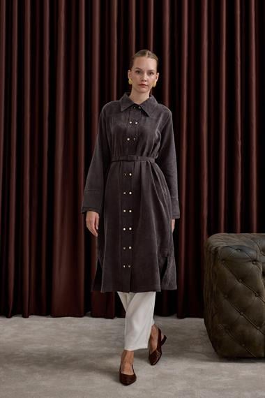 Serena Gold Düğmeli Kemerli Tunik KAHVERENGİ