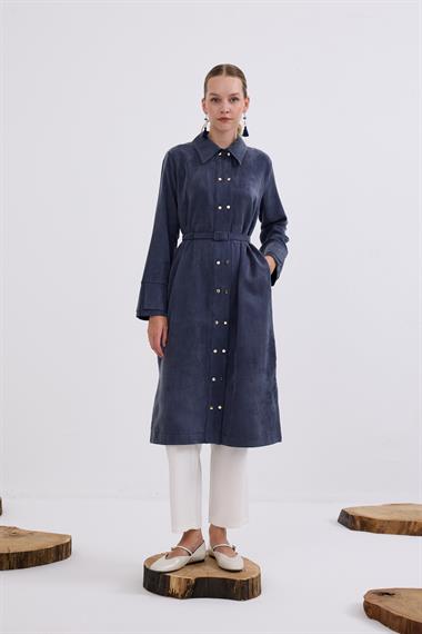 Serena Gold Düğmeli Kemerli Tunik LACİVERT