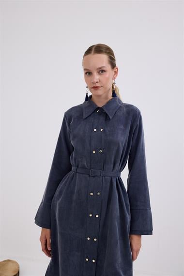 Serena Gold Düğmeli Kemerli Tunik LACİVERT