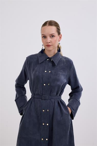 Serena Gold Düğmeli Kemerli Tunik LACİVERT